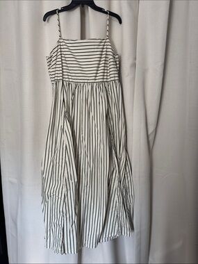 H&M White Striped Midi Sundress with Black Stripes
